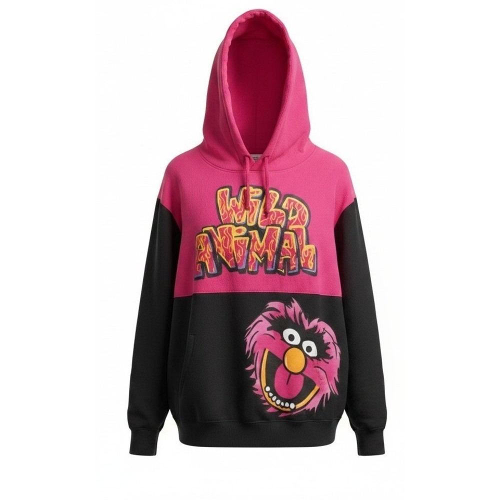 Disney Muppets Animal Wild Animal Colorblock Hoodie Pink Black Small